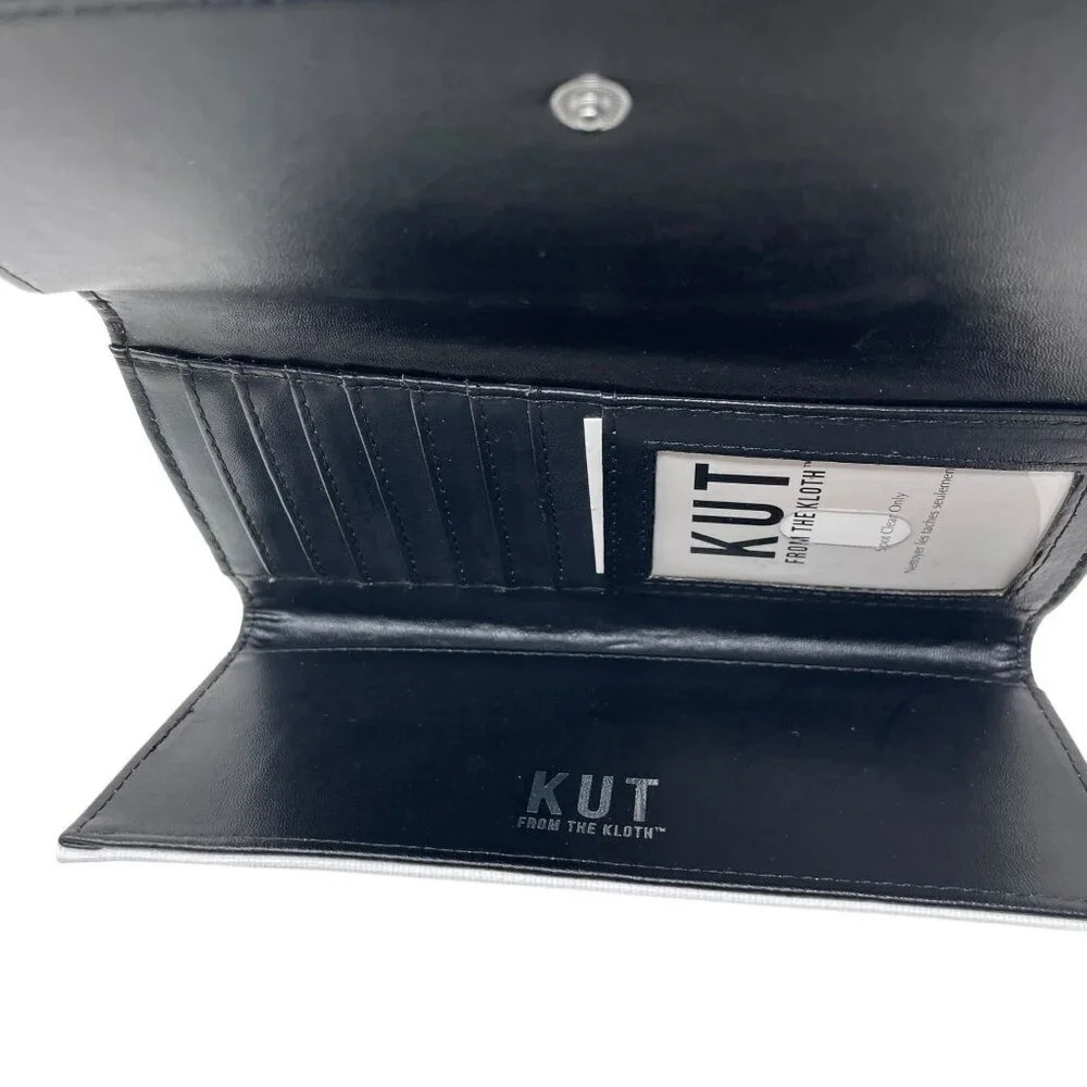 Kut From The Kloth Womens Black & White Striped Wallet Trifold Card Slots